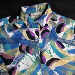 Vintage Shapely Abstract Geometric Polyester Disco Shirt